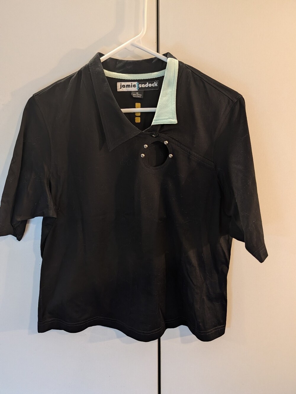 jamie sadock Black Polo with Mint Contrast Collar and Grommet Detail